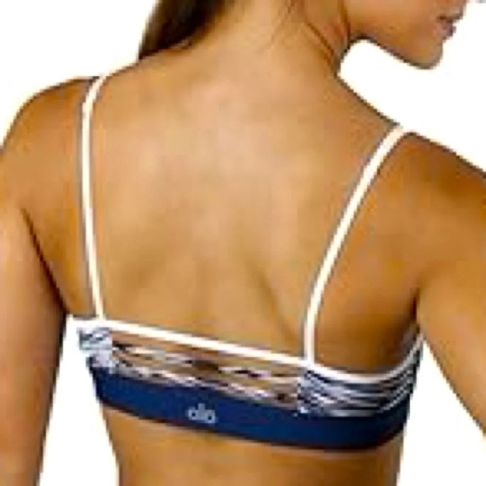 Alo Yoga Tidal Flow Sports Bra Small Blue White Strappy Low Impact